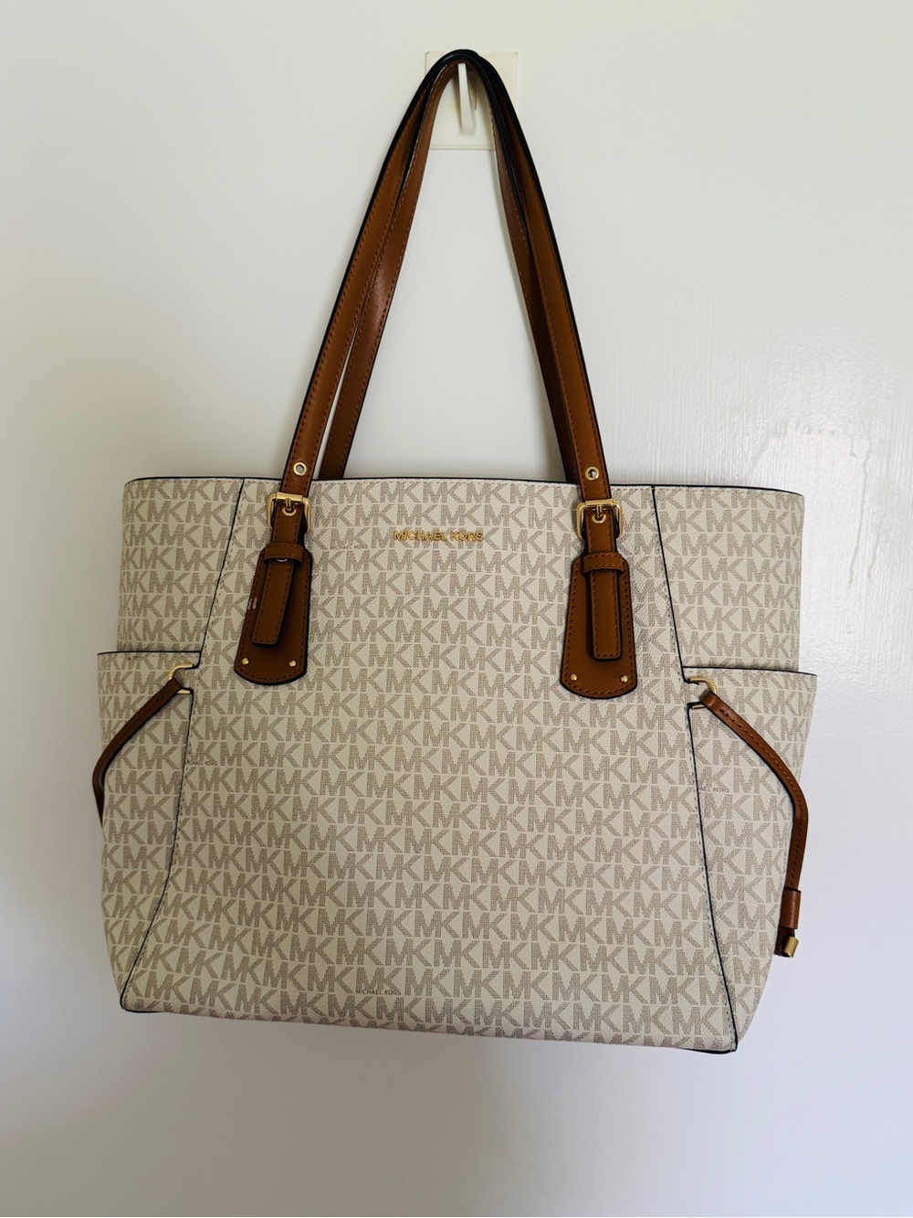 Michael Kors Beige Logo Tote with Brown Trim